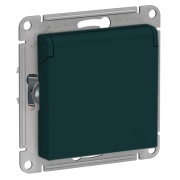 Розетка с заземл со шторк с крышкой 16А IP20 SE AtlasDesign, изумруд