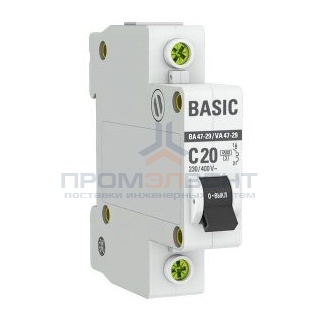 Автоматический выключатель EKF Basic ВА 47-29 1P 20А (C) 4,5кА (автомат электрический)
