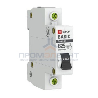 Автоматический выключатель EKF Basic ВА 47-29 1P 25А (B) 4,5кА (автомат электрический)