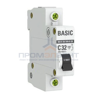 Автоматический выключатель EKF Basic ВА 47-29 1P 32А (C) 4,5кА (автомат электрический)