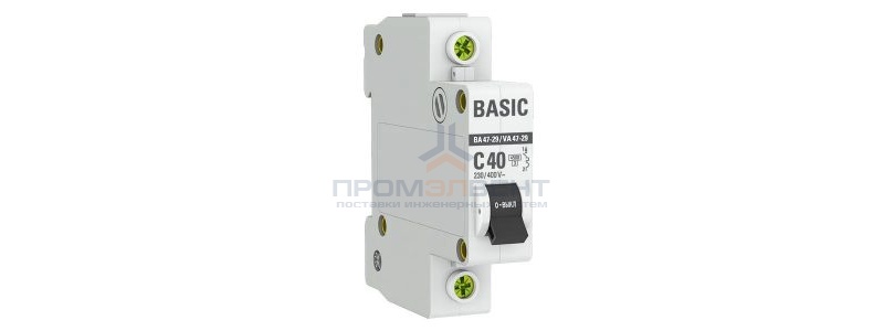 Автоматический выключатель EKF Basic ВА 47-29 1P 40А (C) 4,5кА (автомат электрический)