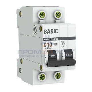 Автоматический выключатель EKF Basic ВА 47-29 2P 10А (C) 4,5кА (автомат электрический)
