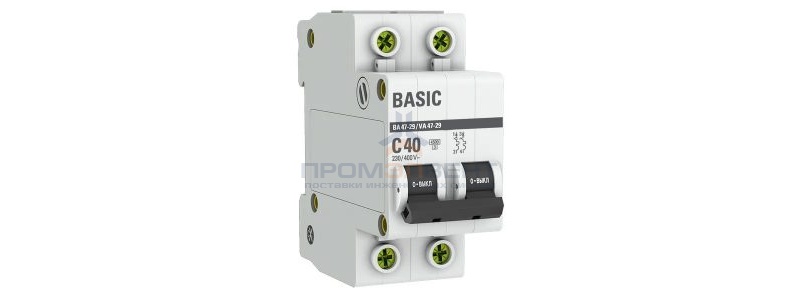 Автоматический выключатель EKF Basic ВА 47-29 2P 40А (C) 4,5кА (автомат электрический)