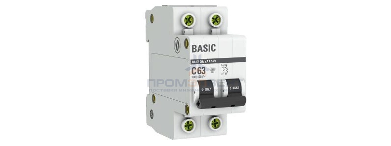 Автоматический выключатель EKF Basic ВА 47-29 2P 63А (C) 4,5кА (автомат электрический)