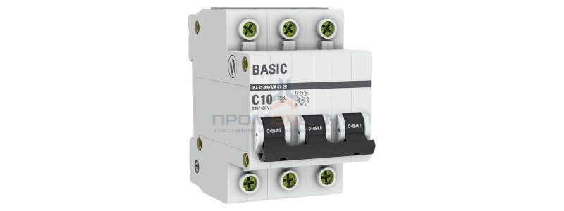 Автоматический выключатель EKF Basic ВА 47-29 3P 10А (C) 4,5кА (автомат электрический)