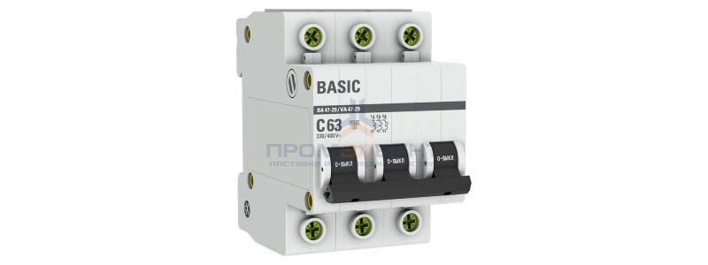 Автоматический выключатель EKF Basic ВА 47-29 3P 63А (C) 4,5кА (автомат электрический)
