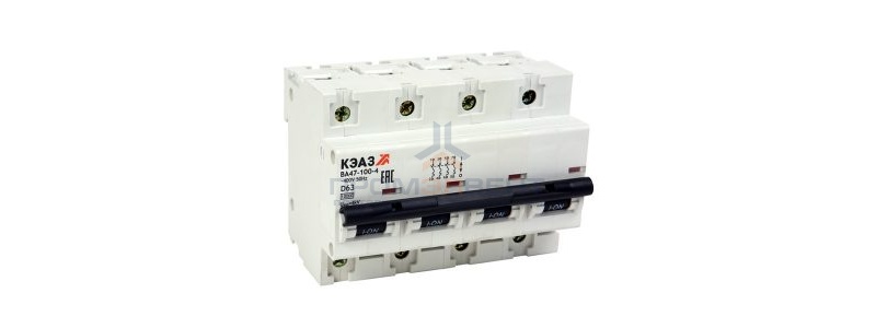 Автоматический выключатель КЭАЗ ВА47-100 4P 100A C 10кА AC 6м (ВА47-100-4С100-УХЛ3) (автомат электрический)