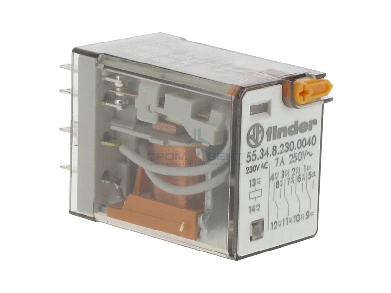 Миниатюрное реле Finder 4 контакта 7A AC (50/60Гц) 230В AgNi индикатор