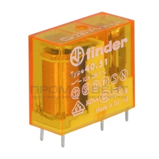 Миниатюрное PCB-реле Finder выводы 5мм, 1 контакт, 10A AC (50/60Гц) 230В AgNi