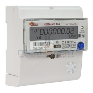 Счетчик однофазный многотарифный НЕВА МТ 124 AS OP 5(60)А 230В ЖКИ на DIN-рейку 5 модулей